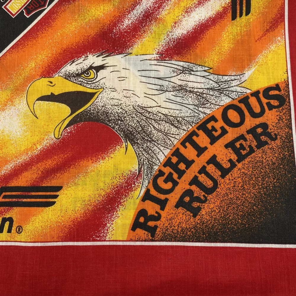 Vintage Harley Davidson Eagle Black Red Orange Bandana USA Righteous Ruler - Picture 6 of 6